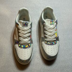 White and silver holographic Sneakers. Size 10 NIB